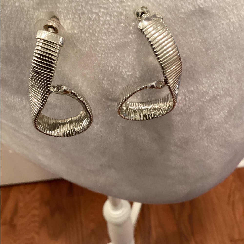 Textured Silver Twist Loop Earrings for Women